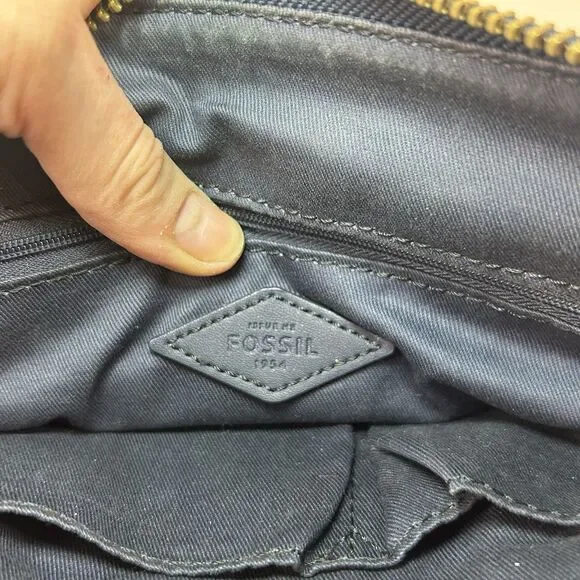 FOSSIL ELIZA Crossbody Blue Multi-Striped Coated Canvas Messenger Bag Purse - Picture 10 of 14